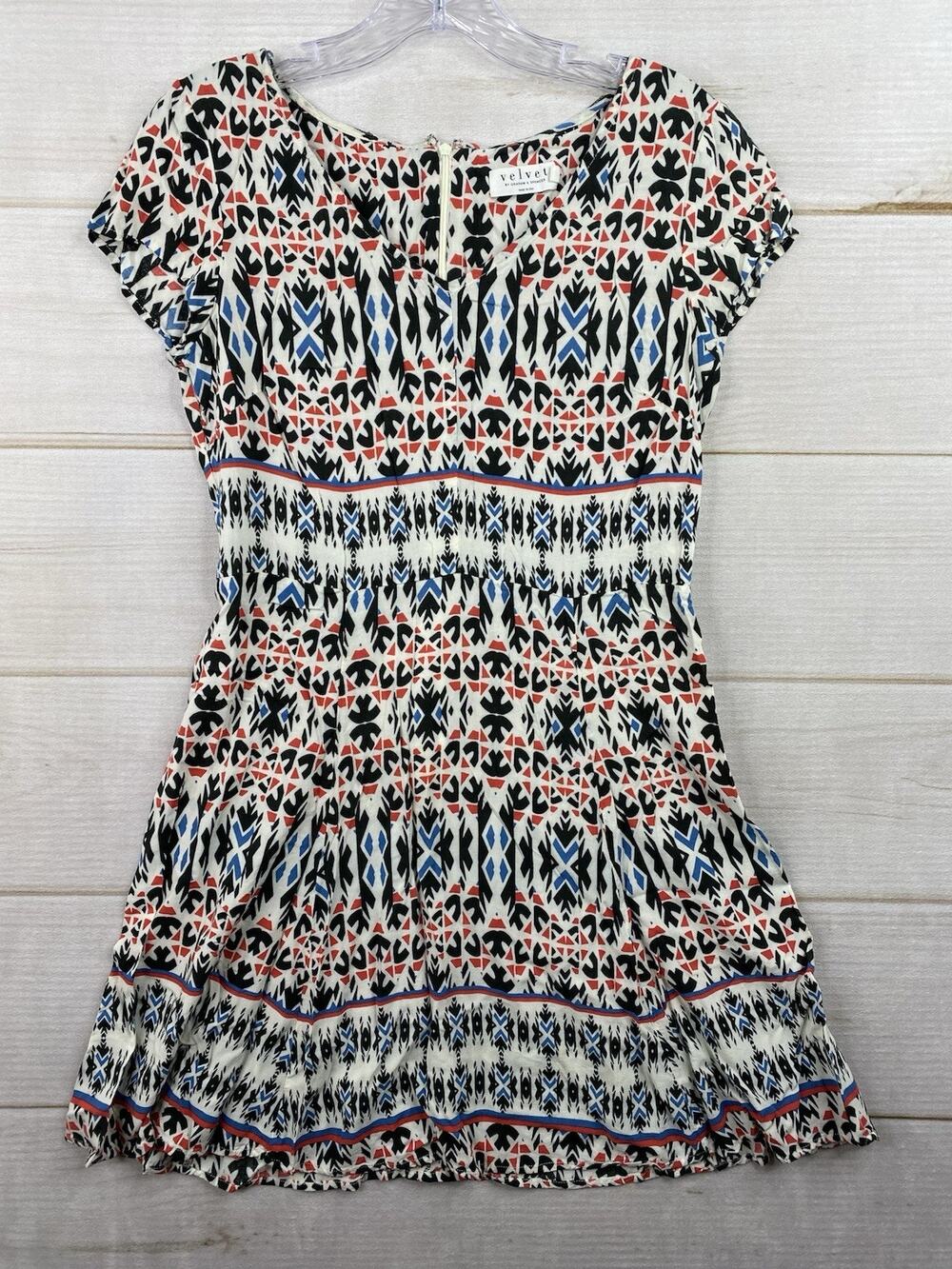 Velvet by Graham Spencer Dress S Multicolor Aztec Print Mini Lightweight Pleated